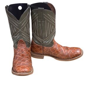 Nocona NB5539 Newt Cognac Western Boots Men's 11EE Fish Print Square Toe